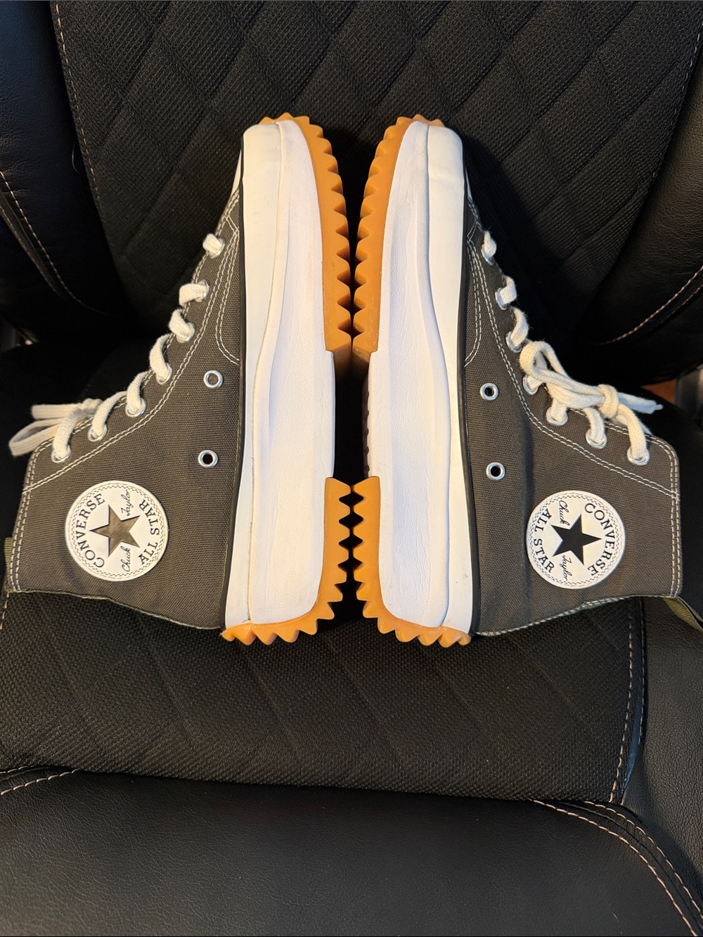 Converse Run Star Hike High Top Platform Sneaker in Olive & White w/ Gum Sole - Picture 2 of 6